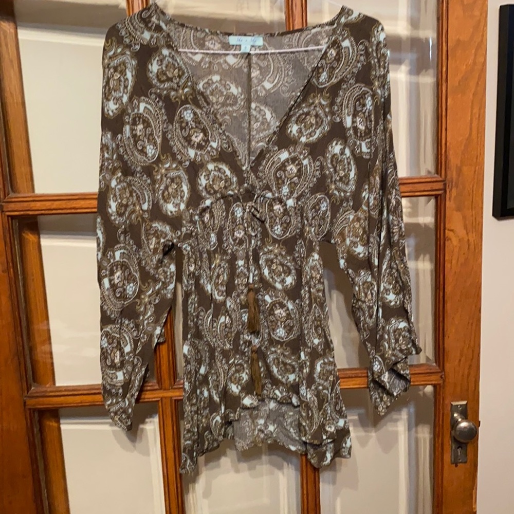 Lightweight blouse. Sz S. Drawstring waist.
